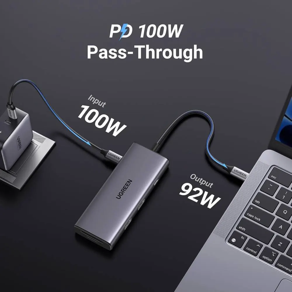 USB-C ჰაბი UGREEN CM498 (15531) Revodok Pro 107, HDMI, USB, SD/TF, Type-C, Hub, Dark Grey