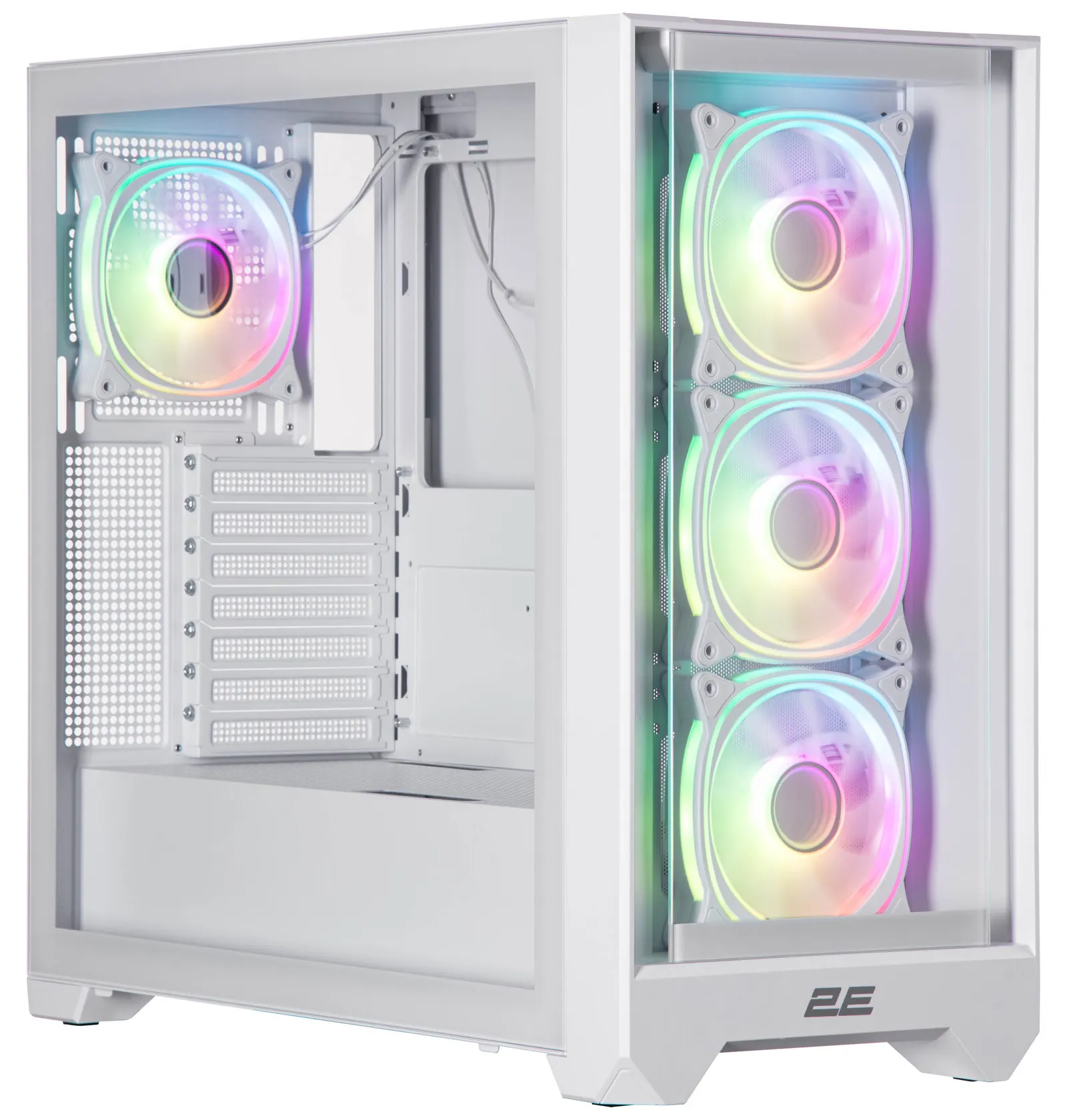 ქეისი 2E GAMING PC case Dominator Pro G2302W, without PSU, 2xUSB3.0, 1xUSBType-C, 4x120mm ARGB, VGA 380mm, LCS ready, controller with remote, TG Side Panel, TG/Mesh Front panel, ATX, white