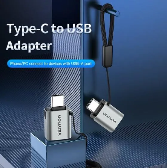 Type-C ადაპტერი CDQH0 VENTION USB-C Male to USB 3.0 Female OTG Adapter Gray Aluminum Alloy Type