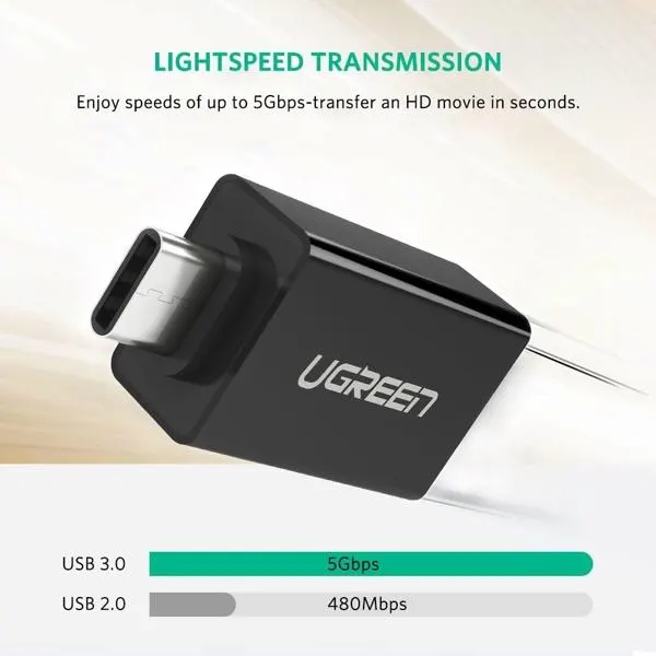 Type-C ადაპტერი US173, UGREEN, Adapter, Type-C 3.1 Male To USB 3.0 female Adapter, Black.