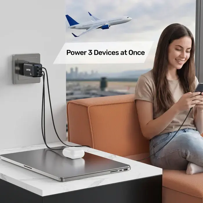 P1130A-EU, UNITEK, Power Supply, 65W 3-Port Wall GaN Charger.