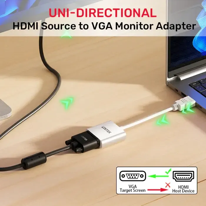 Y-6333C01, UNITEK, HDMI to VGA Adapter, Without Audio, Without Power Port, White