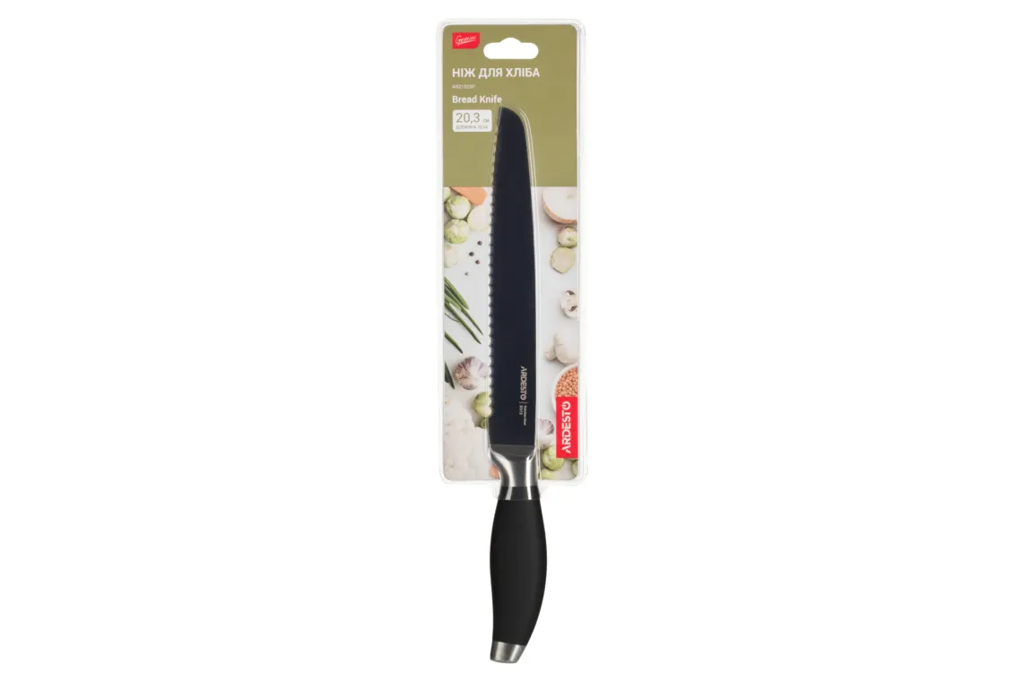 დანა Ardesto Bread knife Gemini, 33 cm, blade length 20,3 cm, black, s/s, plastic