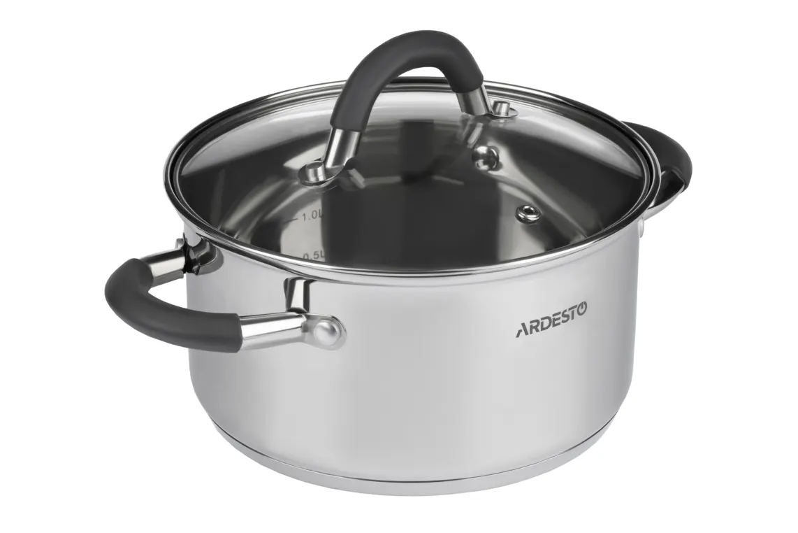 ქვაბი Casserole Ardesto Gemini, glass lid, 2.5 l, gray handles with silicone