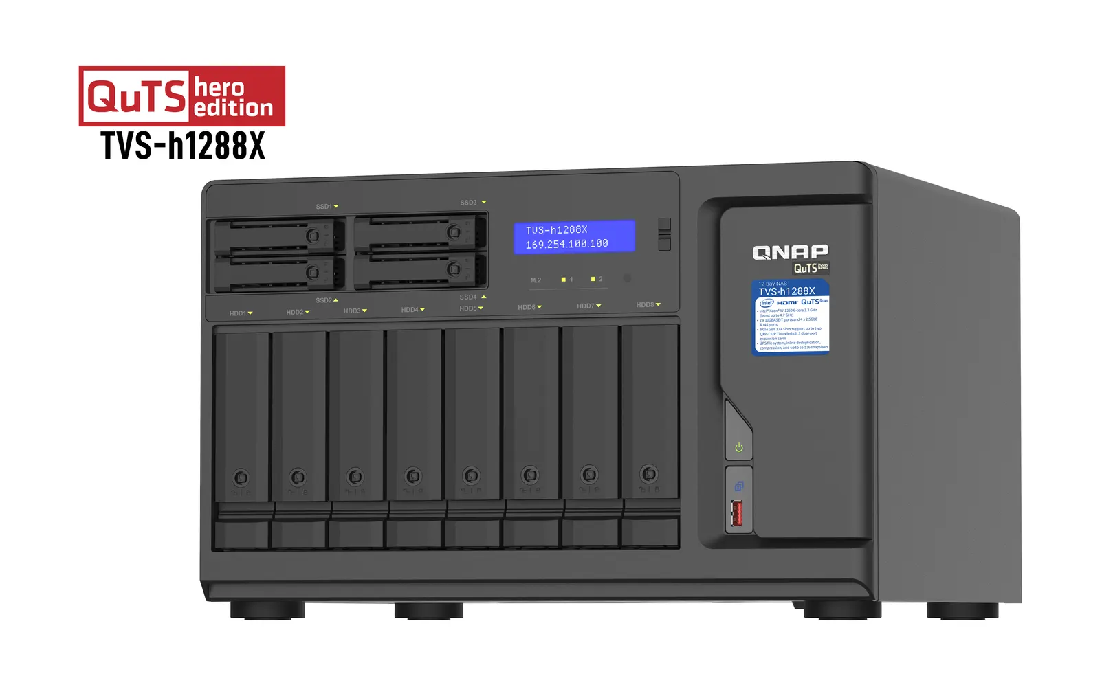NAS სერვერი 12-Bay TurboNAS (8 x 3.5" HDD + 4 x 2.5" SSD), SATA 6G, Intel Xeon W-1250 6 cores 12 threads 3.3 GHz (boost up to 4.7 GHz), 16GB DDR4 ECC RAM (max. 128GB), 4 x 2.5GbE, 2 x 10GBASE-T 10GbE