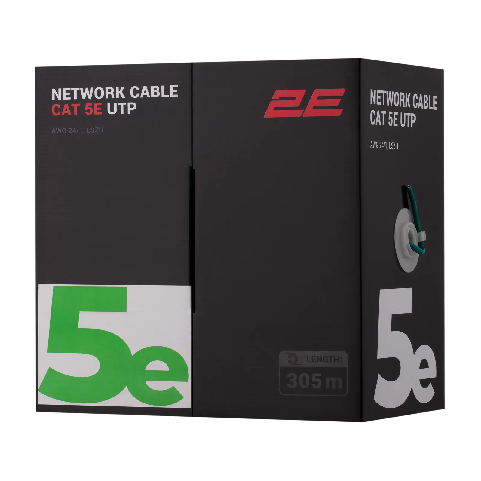 ქსელის კაბელი 2E CAT 5e UTP, 305m, AWG 24/1, LSZH 305M/Easy pull box packin | green