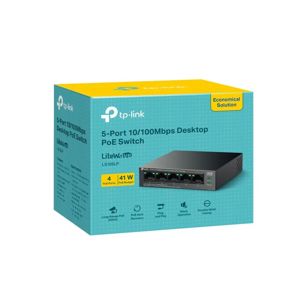 TP-Link, LS105LP, 5-Port 10/100Mbps Desktop Switch with 4-Port PoE+
