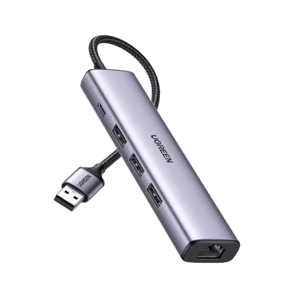 USB ჰაბი UGREEN CM475 (60554), USB, Type-C, LAN, HUB, Grey