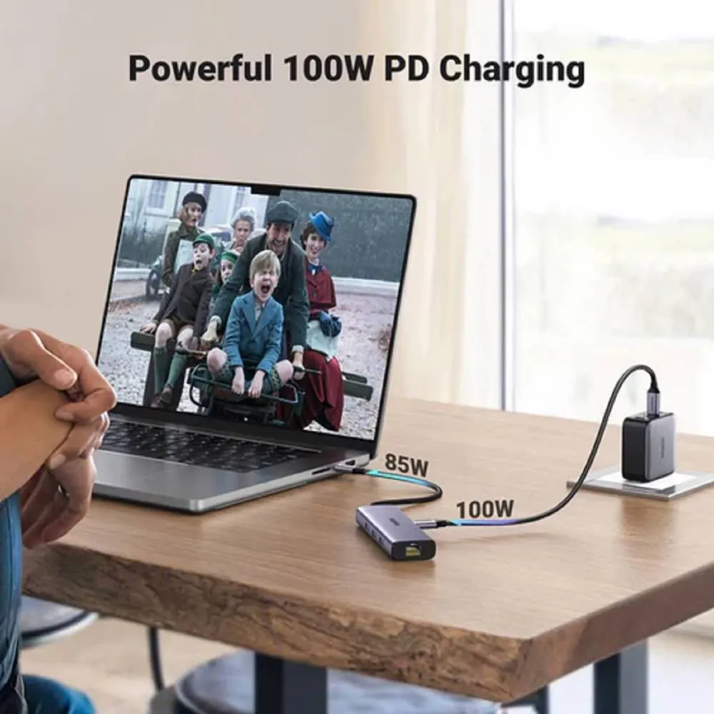 USB-C ჰაბი UGREEN CM512 (15598), Type-C, USB, HDMI, Lan, PD, Hub, Grey