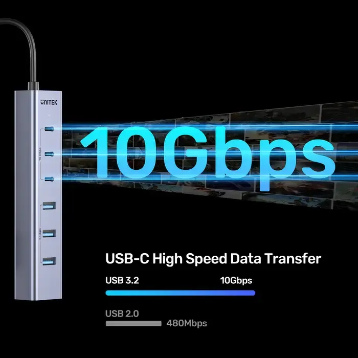 H1335A, UNITEK, USB HUB, 7-in-1 USB-C 10Gbps Hub (3*USB-C 10Gbps + 4*USB-A 5Gbps).