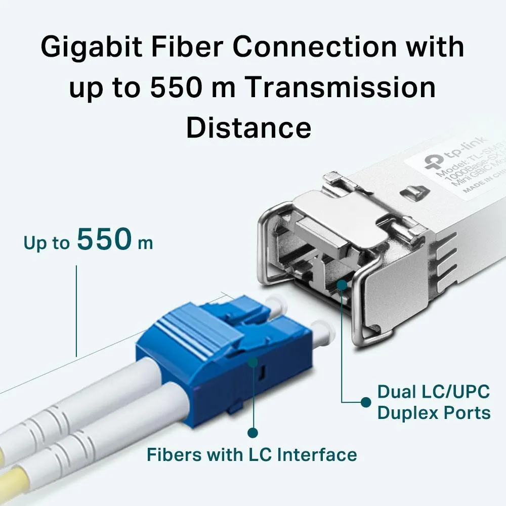 TP-Link, TL-SM311LM, Gigabit SFP module, Multi-mode, MiniGBIC, LC interface, Up to 550/275m distance