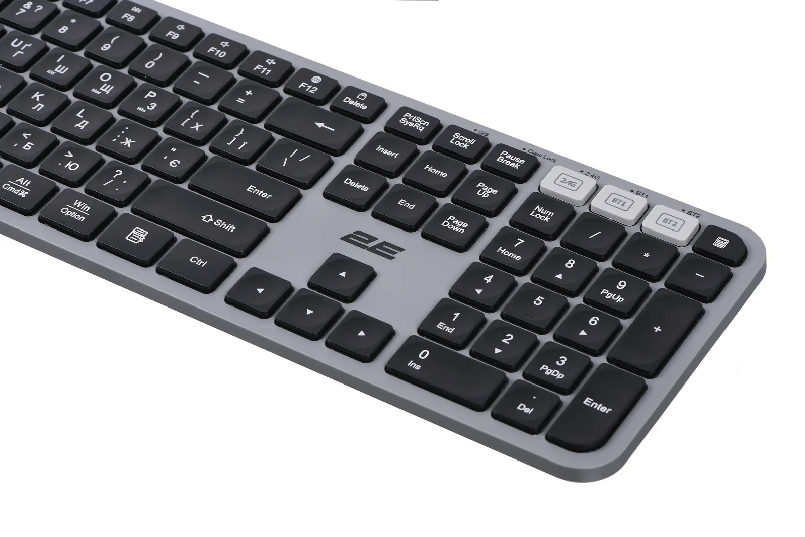 კლავიატურა 2E Keyboard membrane KS240 110key, WL/BT, EN/UK, grey-black