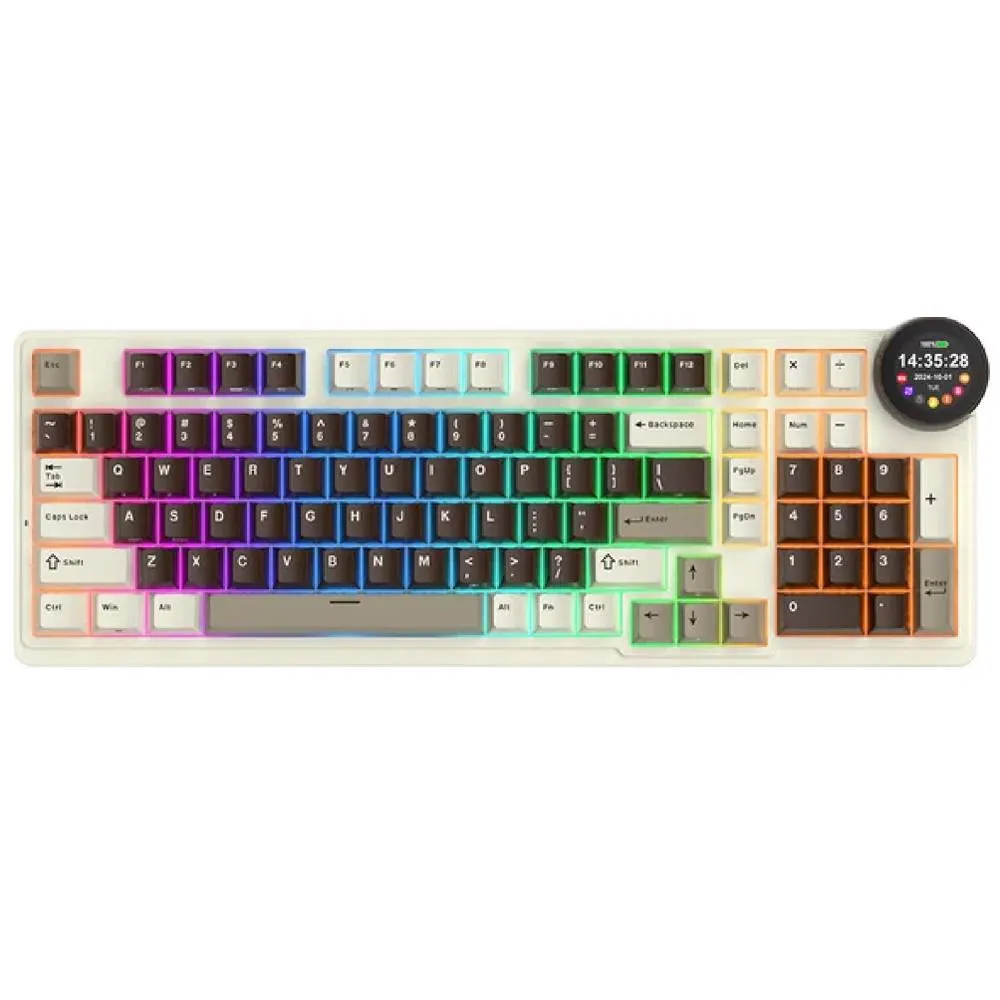 კლავიატურა Royal Kludge RK N99 RGB Mechanical Keyboard, Violet Switch, Hot Swappable, Wireless, USB, Bluetooth, 2.4GHz, Mocha Grey
