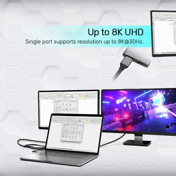 Type-C ადაპტერი V1404A, UNITEK, USB-C to Dual DP1.4 8K Adapter with MST, Space Gray