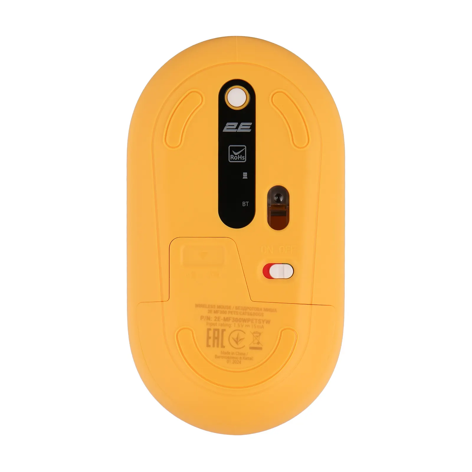 მაუსი 2E Mouse MF300 PETS:CATS&DOGS Silent WL BT, Yellow