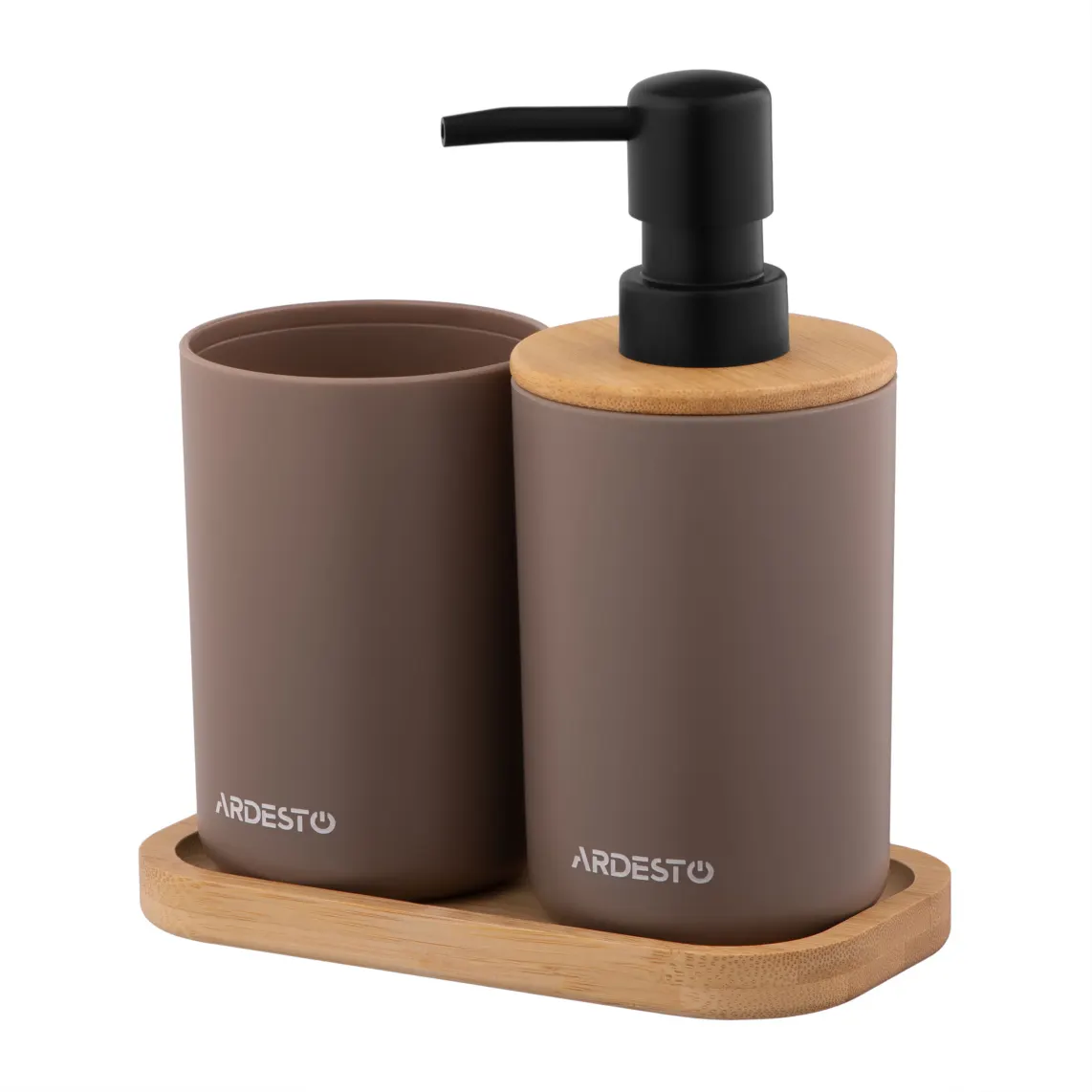 ARDESTO Bathroom set Minimalism 360ml, 3 items, polypropylene, bamboo, taupe