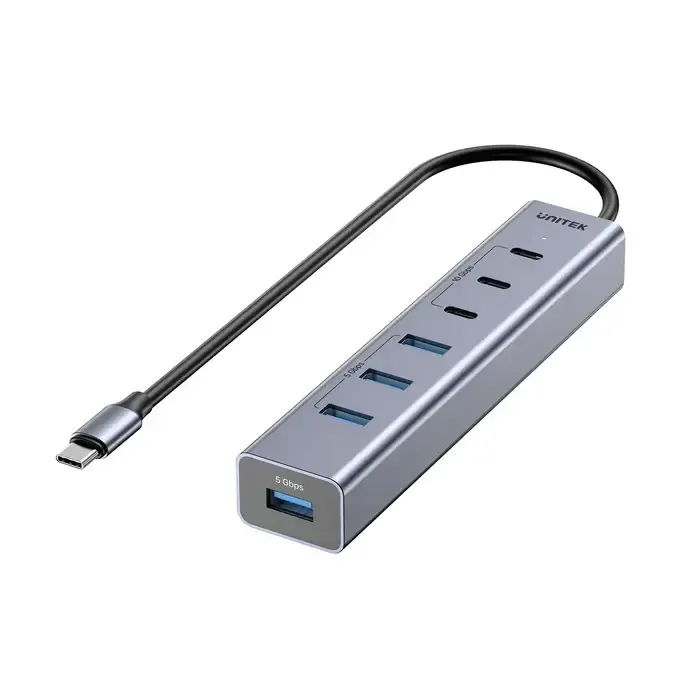 Type-C ჰაბი H1335A, UNITEK, USB HUB, 7-in-1 USB-C 10Gbps Hub (3*USB-C 10Gbps+ 4*USB-A 5Gbps).