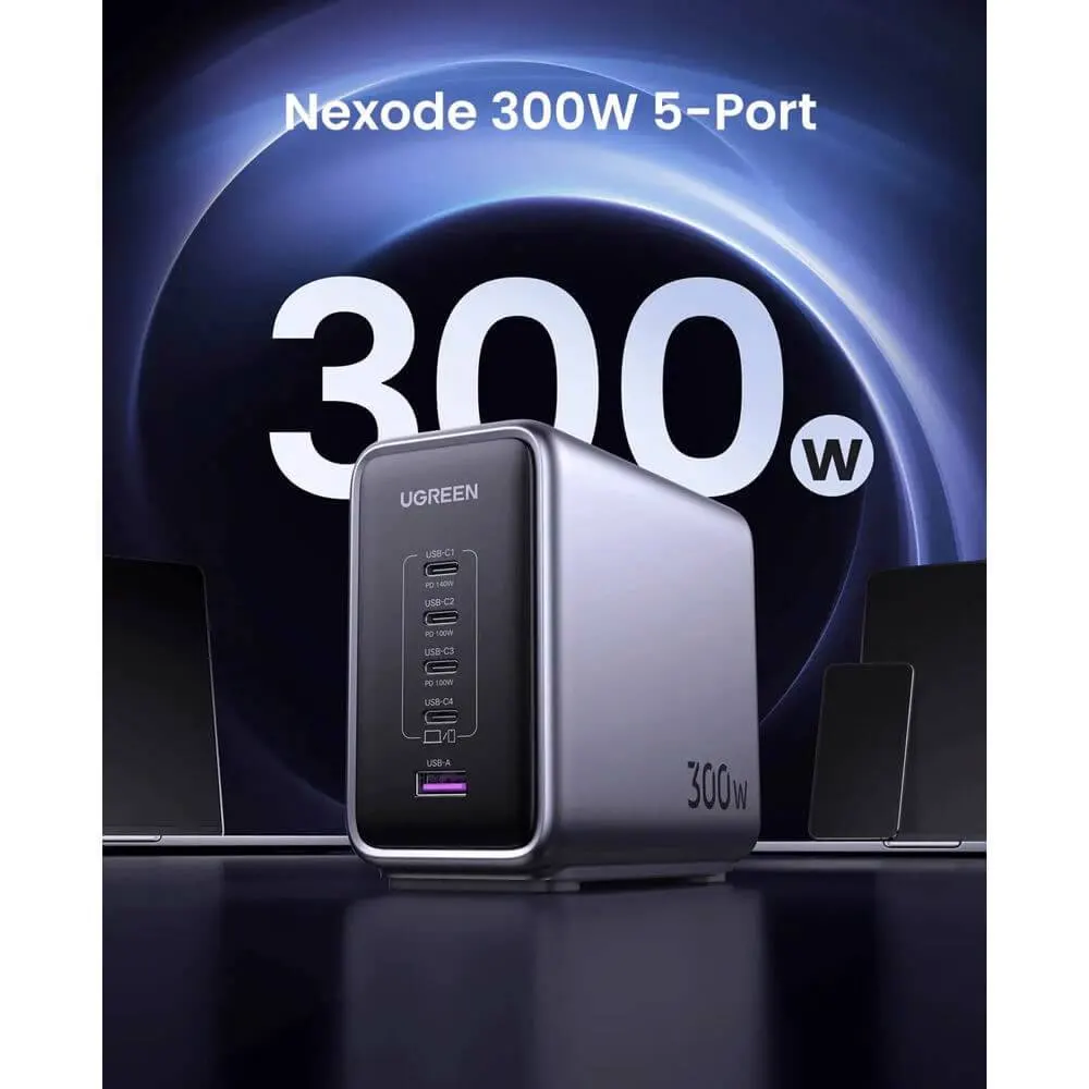 UGREEN CD333 (90903B) Nexode, 300W, Type-C, USB, 5-Port PD GaN Fast Charger, Grey