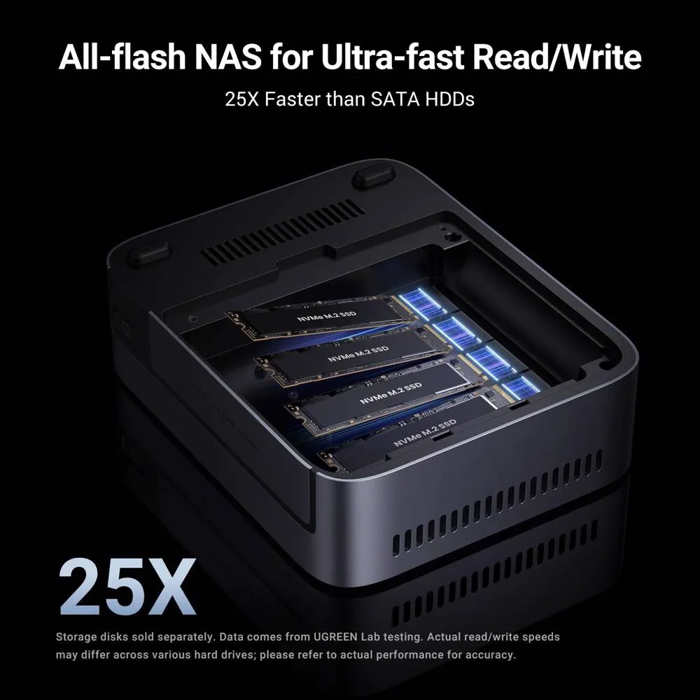 Storage System UGREEN NASync DXP480T Plus (25892), Intel i5-1235U, 8GB, 128GB, Diskless, RJ45, USB, HDMI, Space Gray