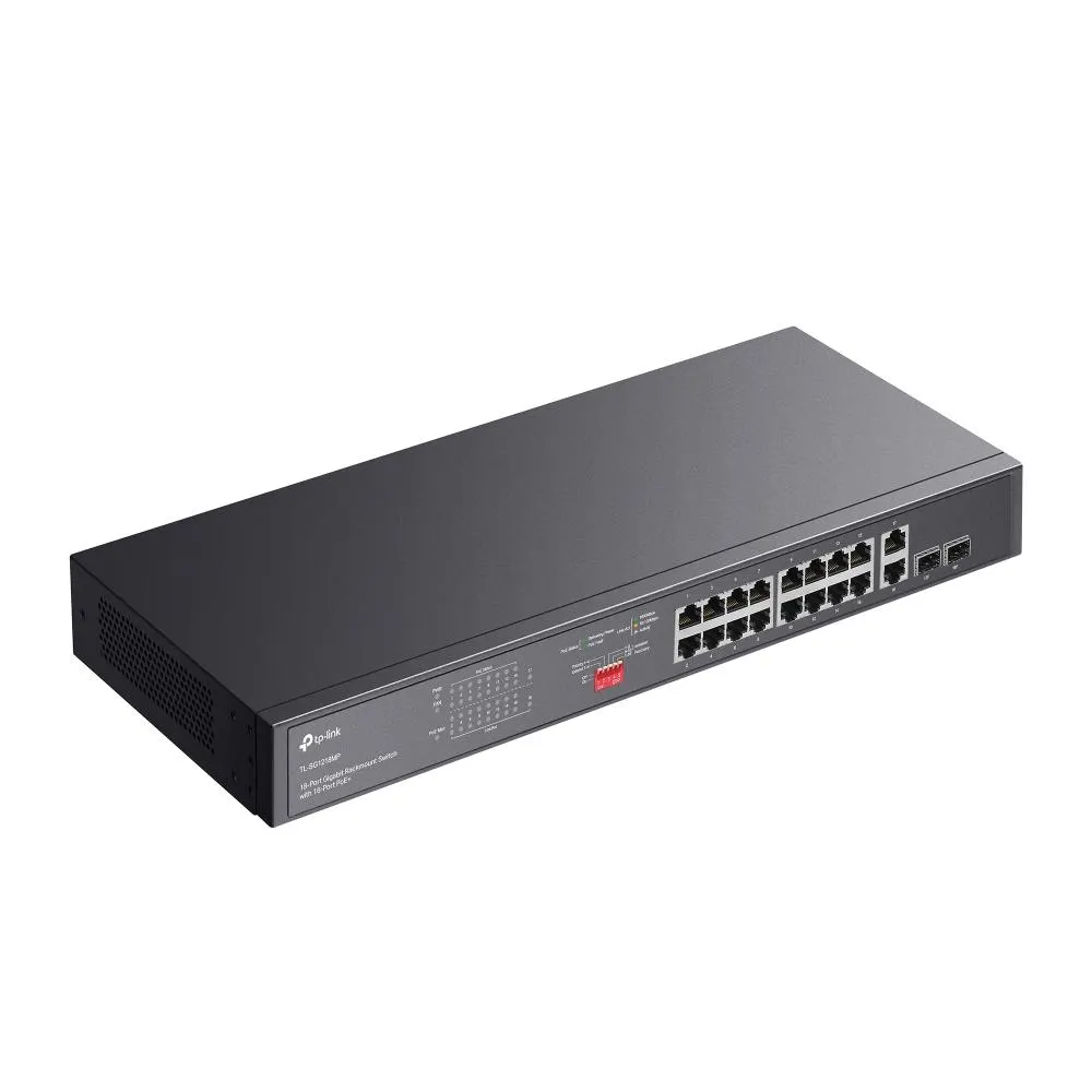 PoE სვიჩი TP-Link, TL-SG1218MP, 16× Gigabit PoE+ RJ45 ports, 2× Gigabit on-PoE RJ45 ports, and 2× Combo Gigabit SFP slots 802.3af/at
