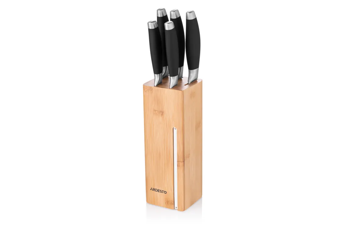 Ardesto Knife set Gemini 6 pcs, s/s, plastic, block: bamboo, s/s