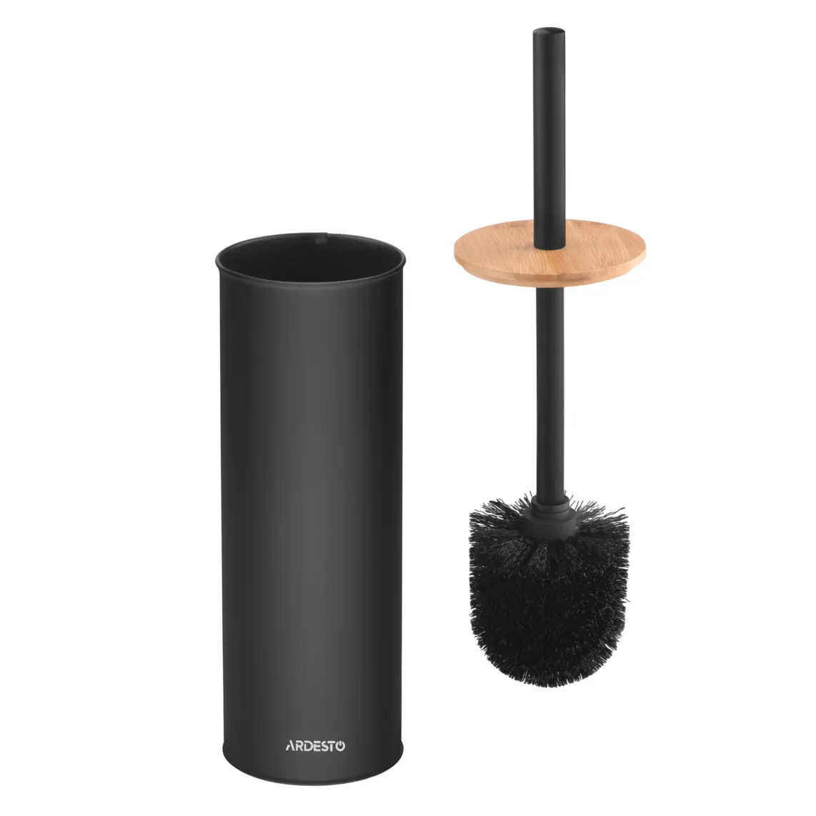 Toilet brush set with stand ARDESTO Minimalism 9.5x27.5/38cm, metal, polypropylene, bamboo, black