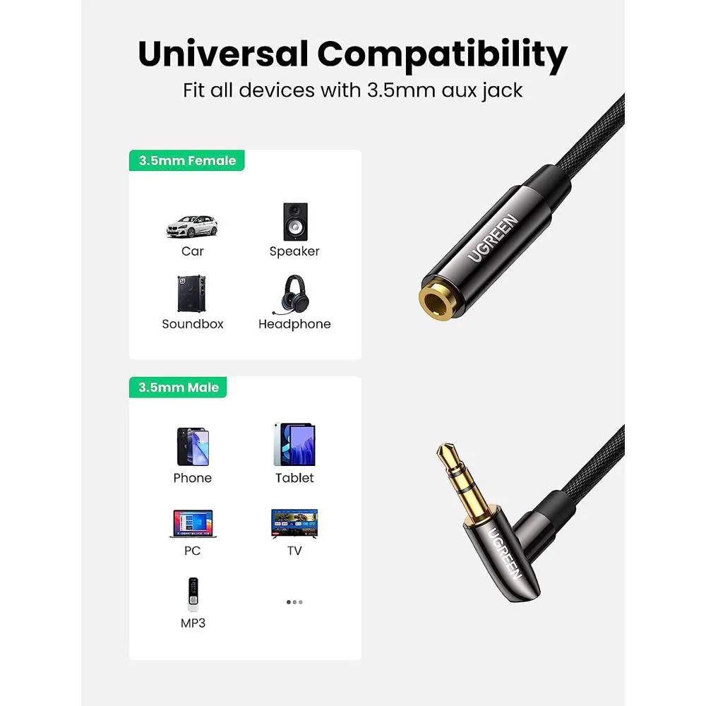 Audio adapter UGREEN AV188 (10683), 3.5mm Male to Female, Extension Cable, 5m, Black