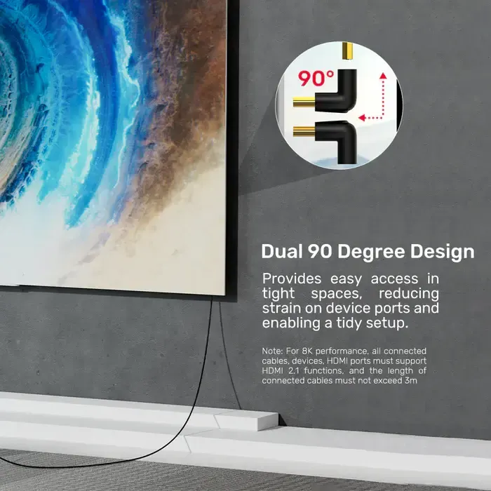 A1046A, UNITEK, Adapter, 90° & 270° Right Angle HDMI Adapter 8K 60Hz & 4K 120Hz.