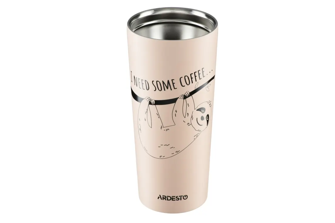 თერმოჭიქა Ardesto Travel mug Coffee time Bradypus 450 ml, beige, s/s