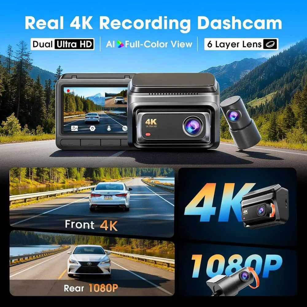 მანქანის ვიდეო რეგისტრატორი DDPAI Z60 2026 4K Dashcam 140°, WIFI GPS, Bluetooth Front and Rear Cam, Car Video Recorder, Black