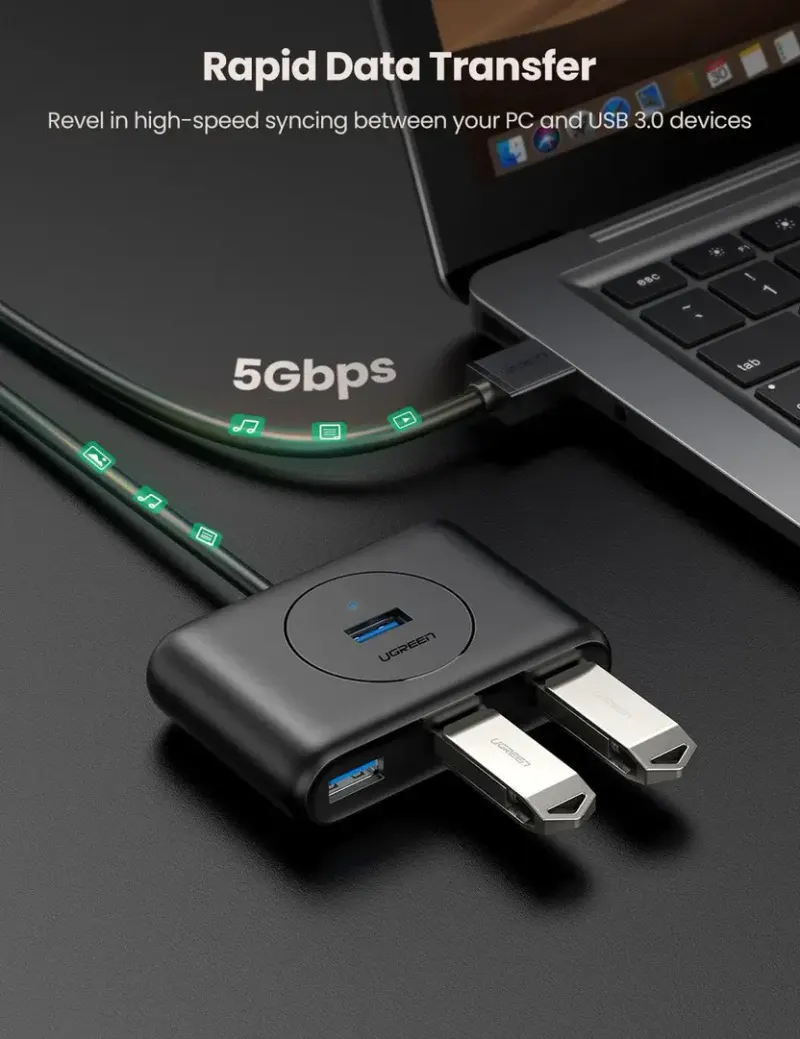 USB ჰაბი CR113 UGREEN USB 3.0 4 Ports Hub with 2.0 OTG Black 1M (20291)