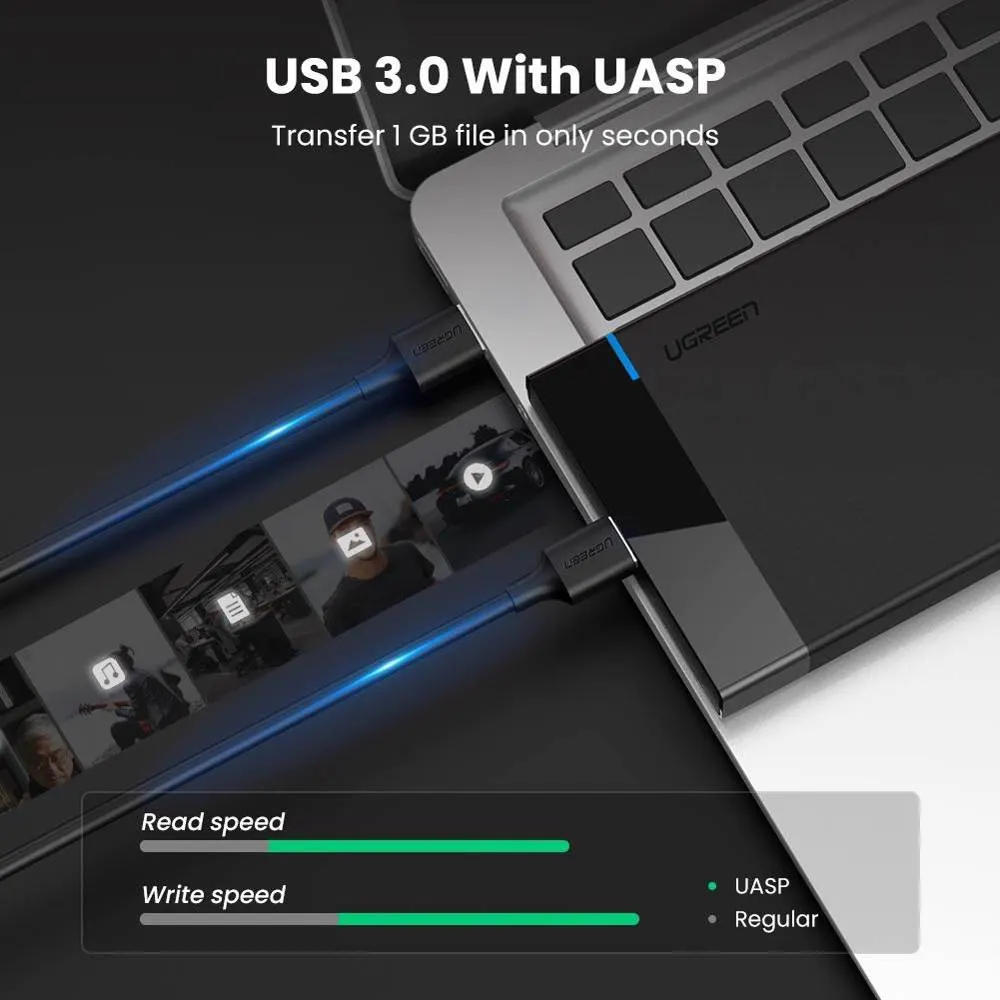 UGREEN 30848, USB 3.0 to SATA III Hard Drive Enclosure, Black