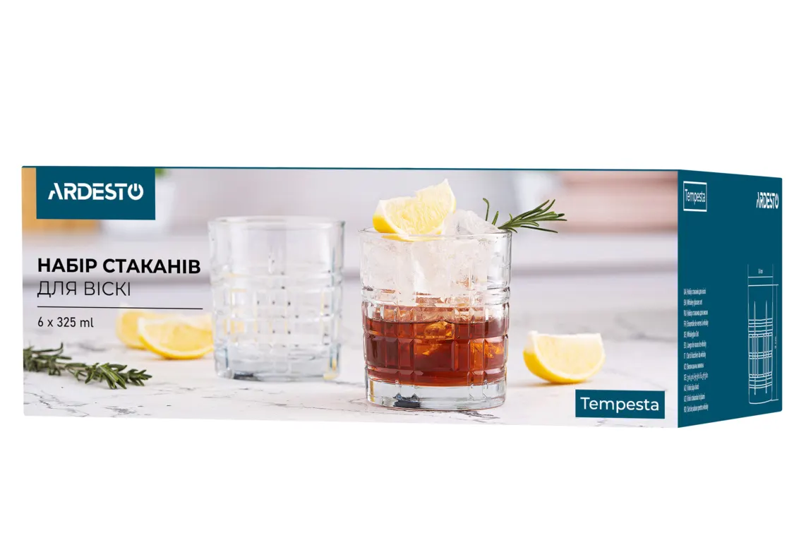 Ardesto Whiskey glasses set Tempesta 325 ml, 6 pcs, glass