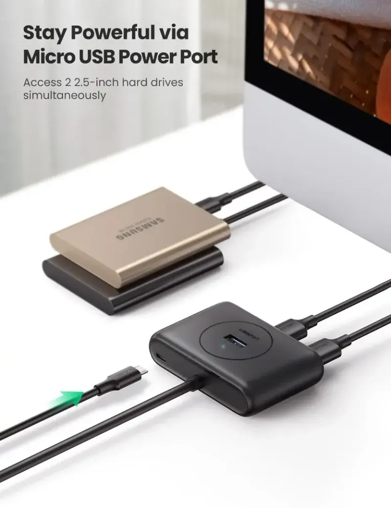 USB ჰაბი CR113 UGREEN USB 3.0 4 Ports Hub with 2.0 OTG Black 1M (20291)