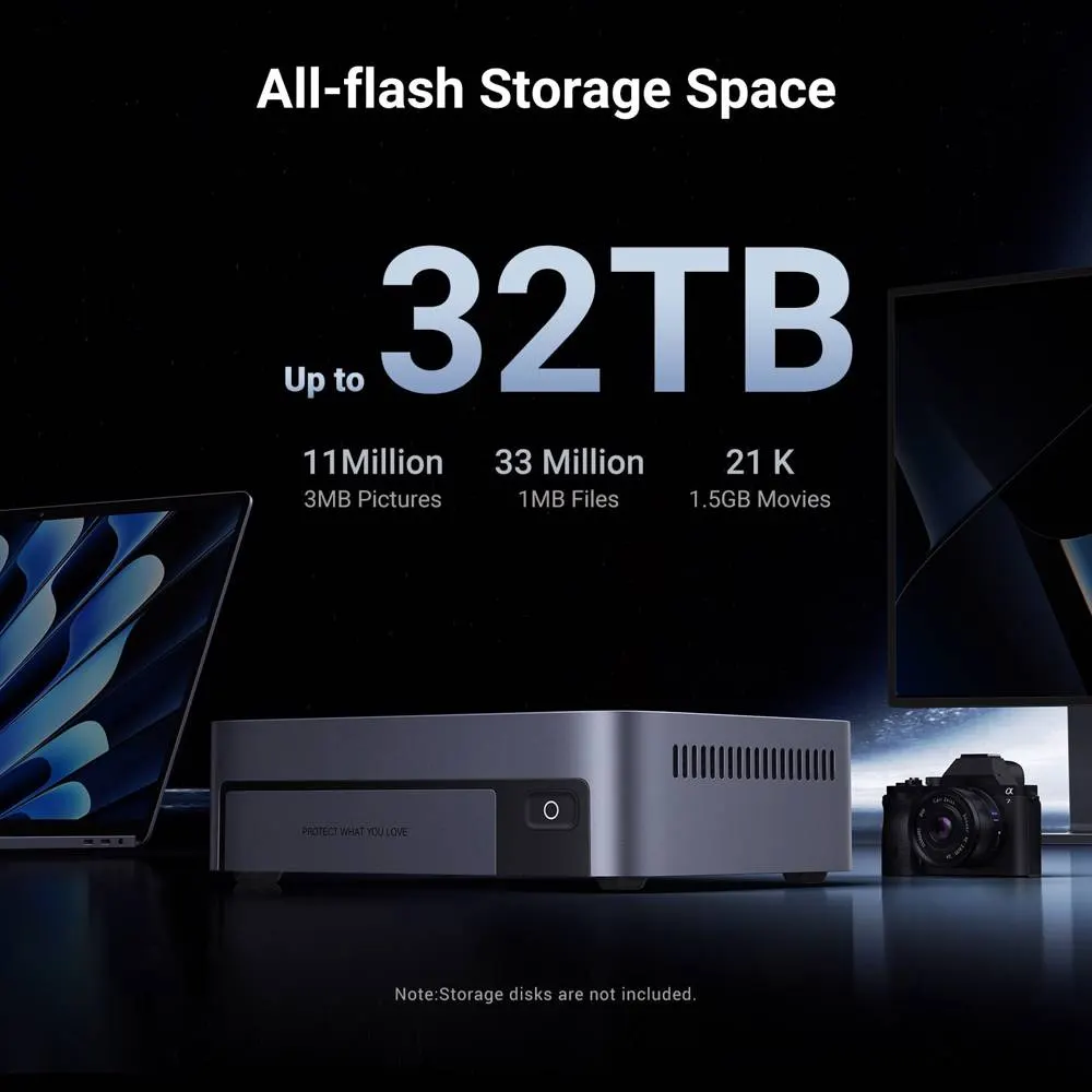 Storage System UGREEN NASync DXP480T Plus (25892), Intel i5-1235U, 8GB, 128GB, Diskless, RJ45, USB, HDMI, Space Gray
