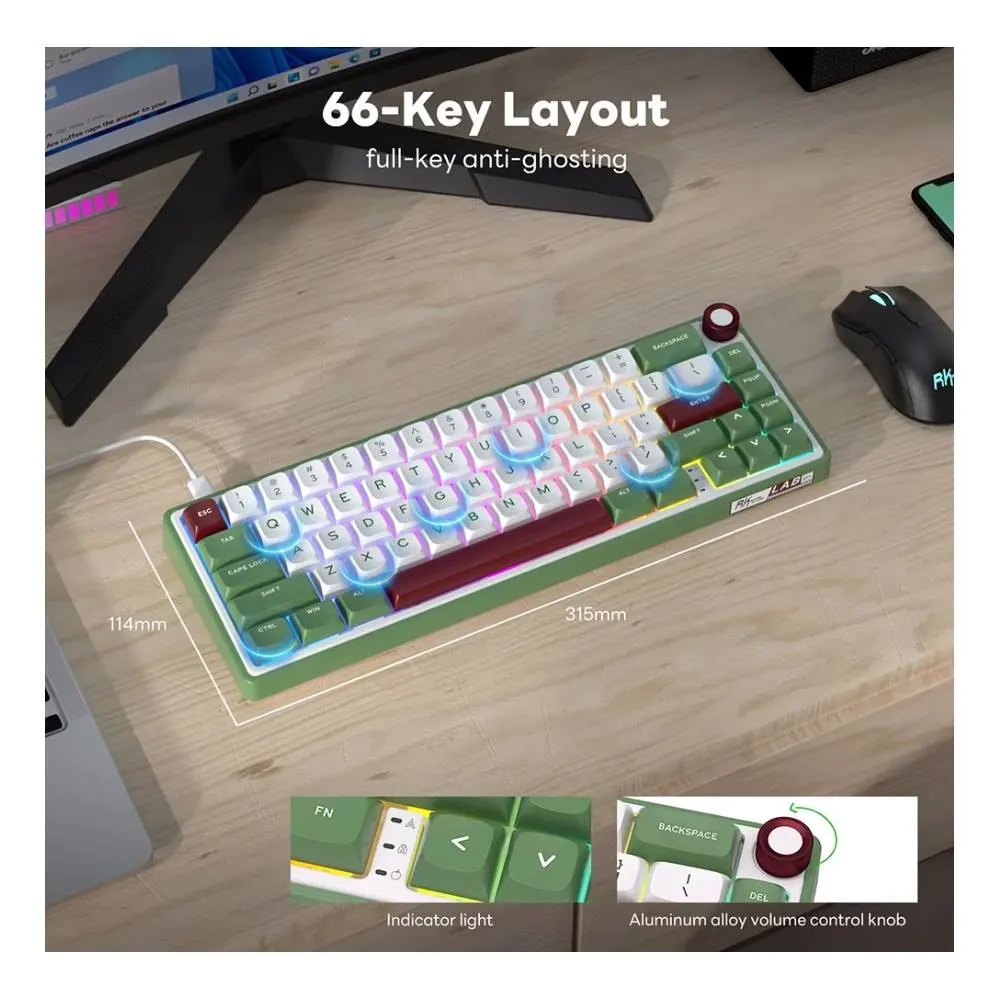 კლავიატურა Royal Kludge RK R65 RGB Mechanical Keyboard, Chartreuse switch, Hot Swappable, Type-C wired, Green sand