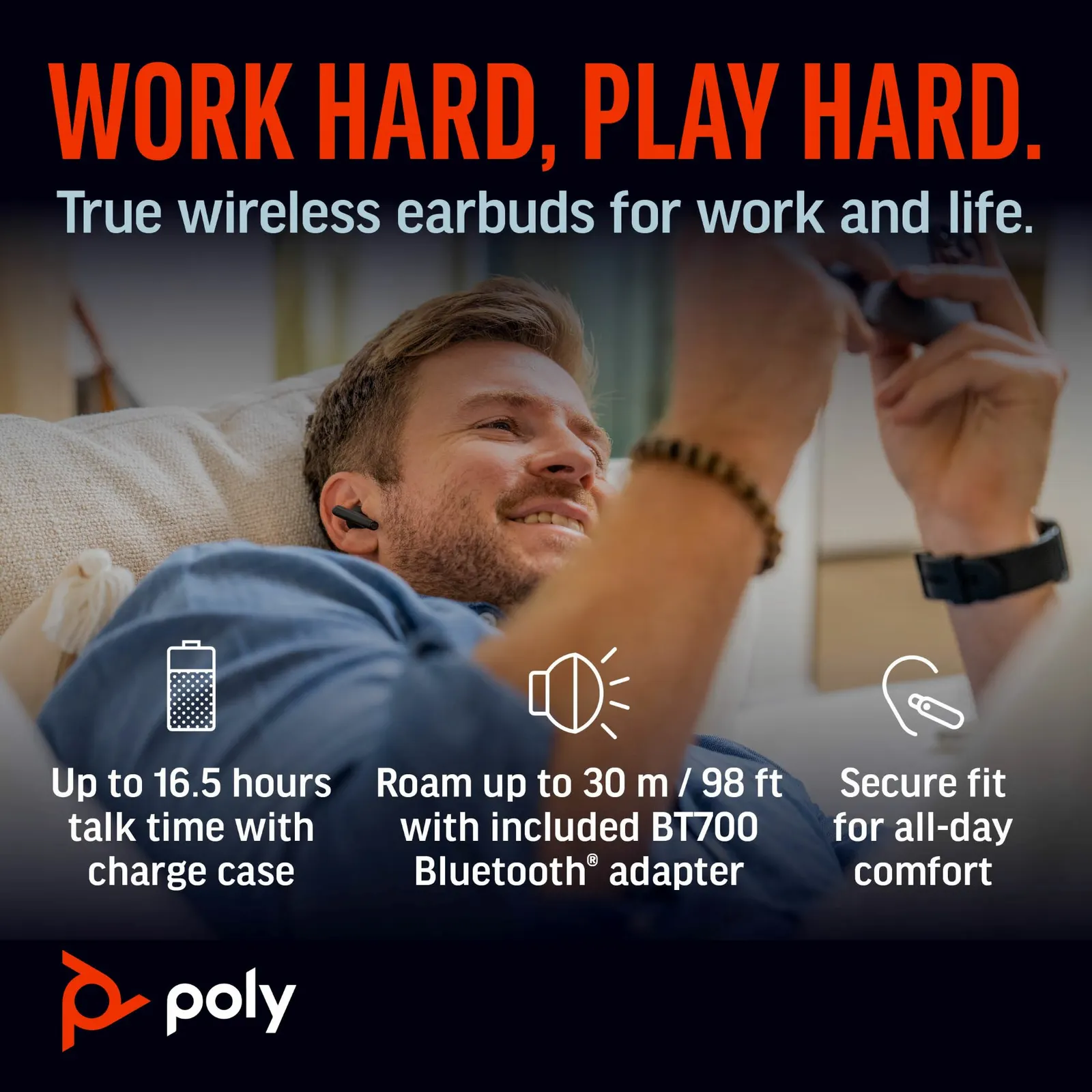 ყურსასმენი Poly Voyager Free 60+ UC Bluetooth In-ear Black