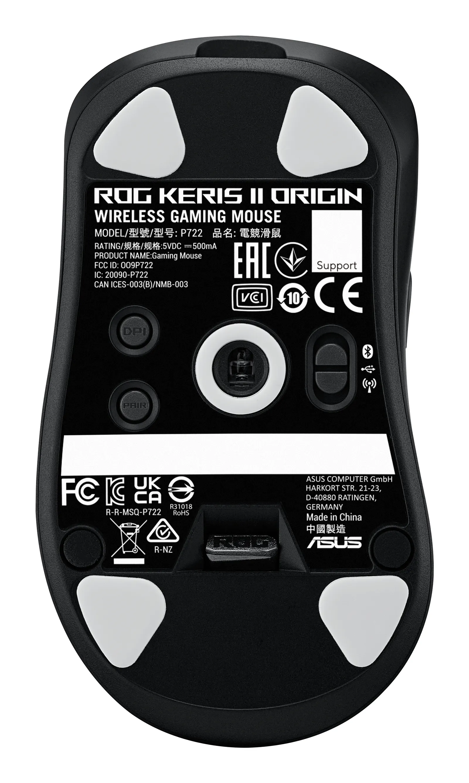 მაუსი ASUS Mouse ROG Keris II Origin, RGB, USB-A/WL/BT, black