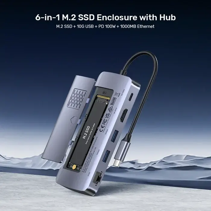 Type-C ჰაბი D1120A, UNITEK, USB HUB, 6-in-1 USB-C 10Gbps Hub.