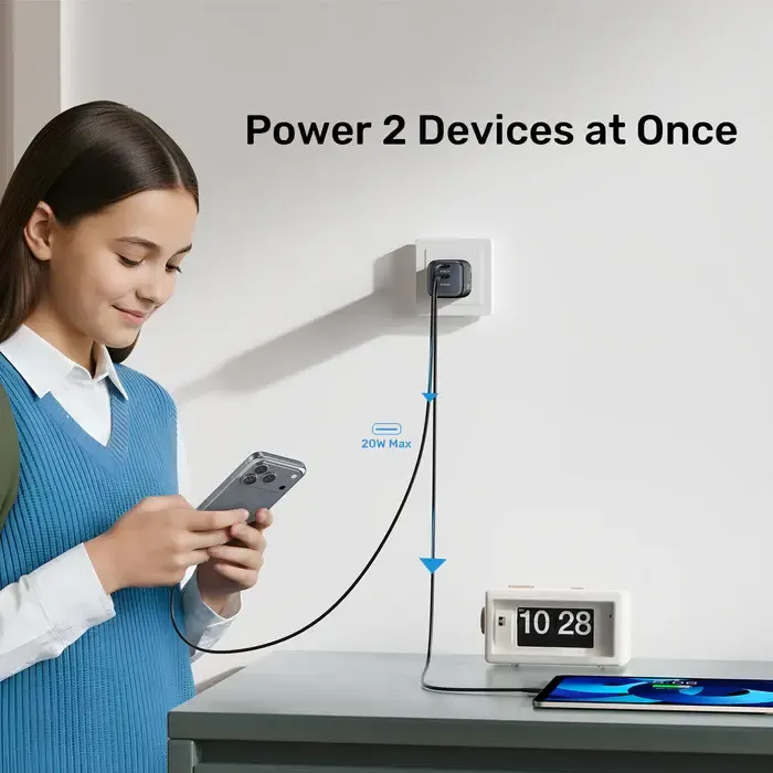 P1129A-EU, UNITEK, Power Supply, 45W 2-Port Wall GaN Charger.