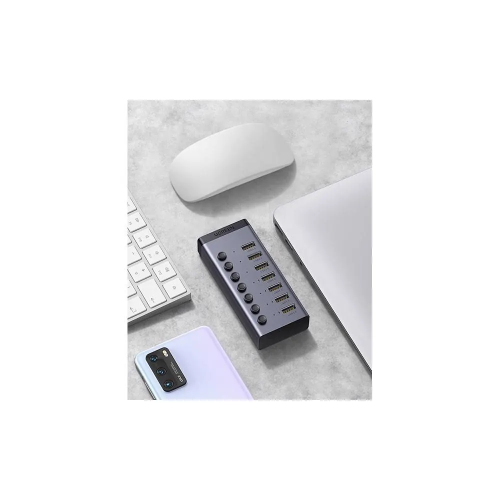 USB ჰაბი UGREEN CM481 (90307) USB 3.0 Hub With 7 Ports USB-A 12V 2A, Gray
