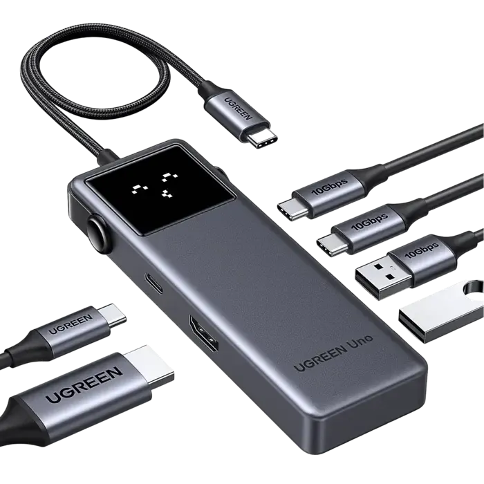 Type-C ჰაბი CM888, UGREEN, USB HUB, Groovy Robot, 6-in-1, HDMI, USB-A, Type-C, HUB, Space Gray.