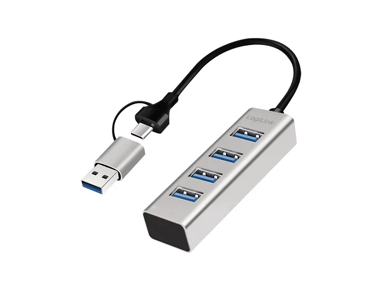 USB ჰაბი Logilink UA0455 USB 3.0 Hub 4xUSB-A 5 Gbit/s 2-in-1 connection Cable Silver
