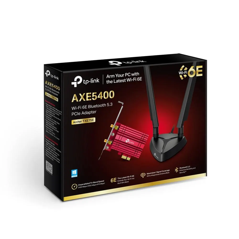 TP-Link, Archer TXE75E, AXE5400 Wi-Fi 6E Bluetooth PCle Adapter