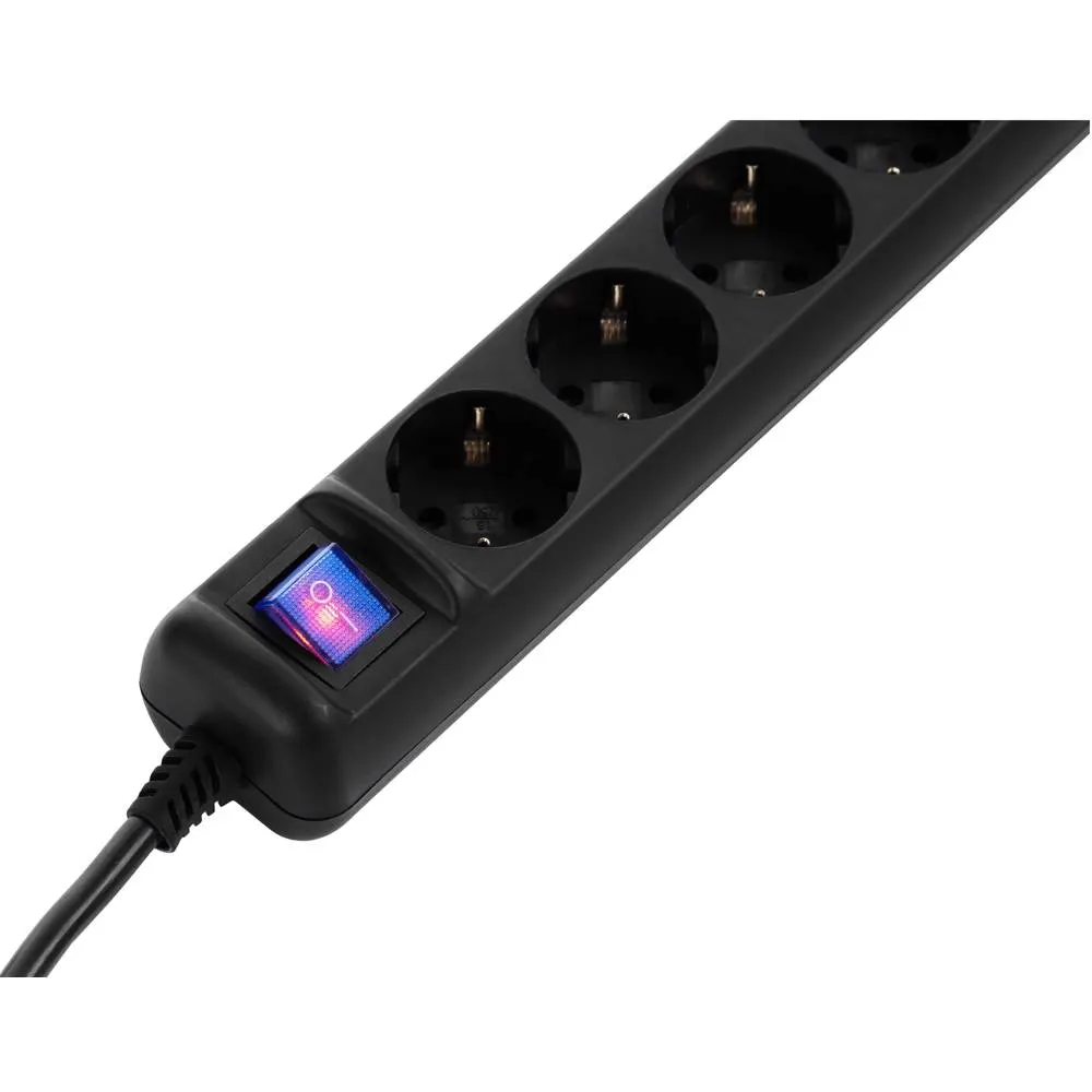 2E-U05ES15M1.5BK Power strip 2E 5XSchuko with switch, 3G*1.5mm2, 1.5m, black