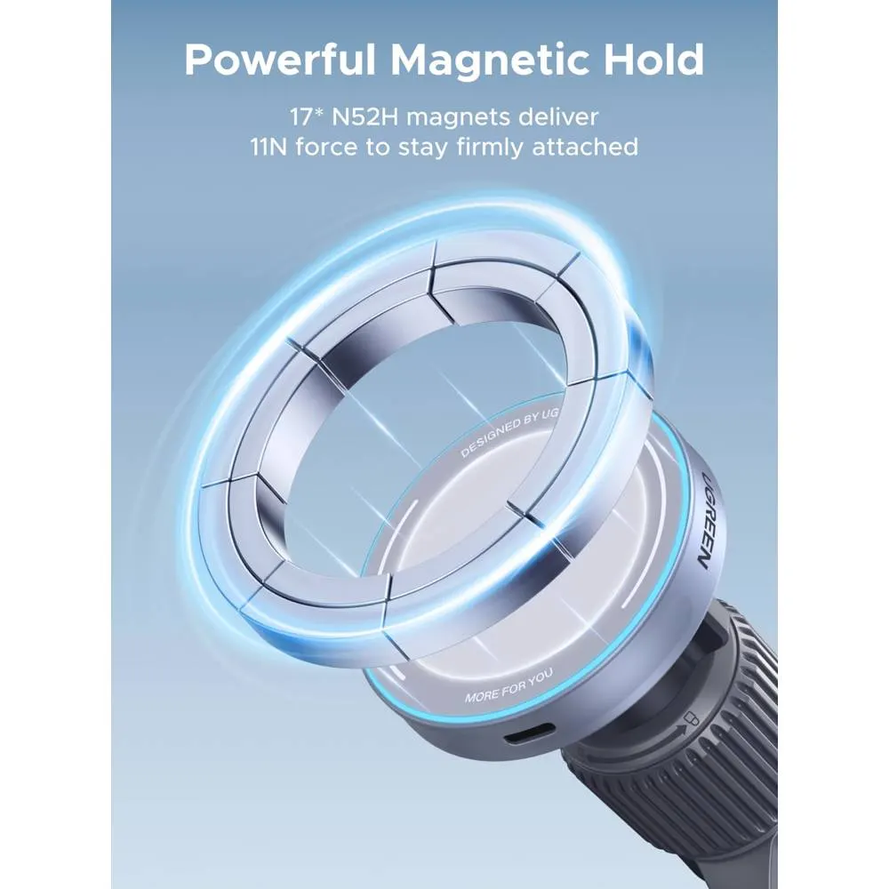UGREEN W758 (55967) MagFlow, 25W, Magnetic Wireless Car Charger, Grey