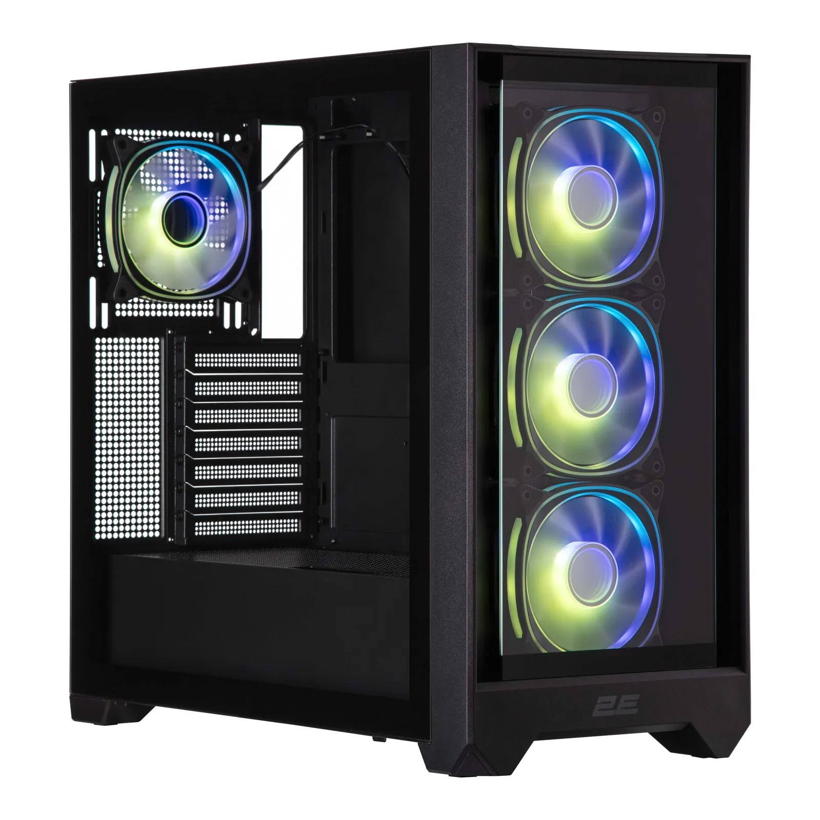 ქეისი 2E GAMING PC case Dominator Pro G2302B, without PSU, 2xUSB3.0, 1xUSBType-C, 4x120mm ARGB, VGA 380mm, LCS ready, controller with remote, TG Side Panel, TG/Mesh Front panel, ATX, black