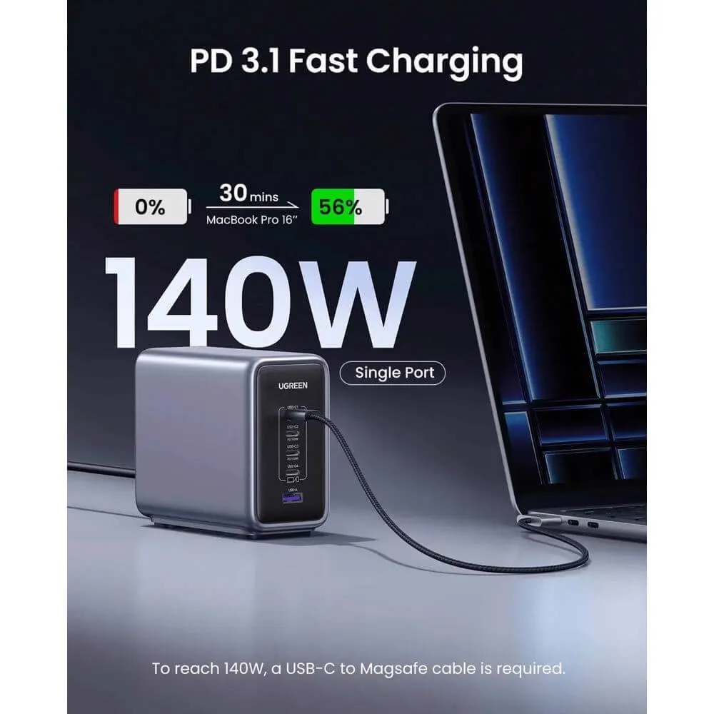UGREEN CD333 (90903B) Nexode, 300W, Type-C, USB, 5-Port PD GaN Fast Charger, Grey