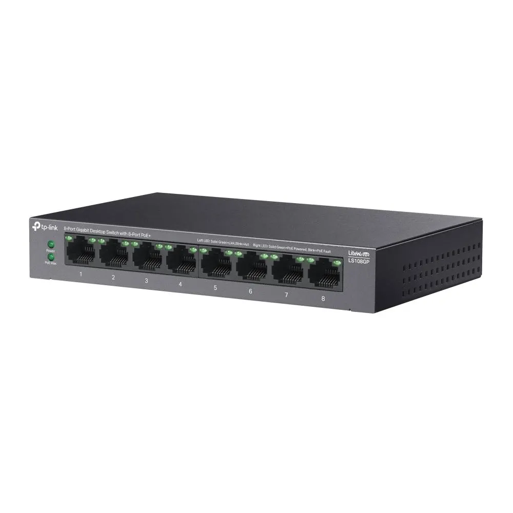 PoE სვიჩი TP-Link, LS108GP, 8-Port Gigabit Desktop Switch with 8-Port PoE+