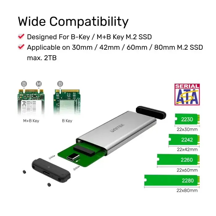 Y-3365, UNITEK, USB 3.0 USB-C M.2 SSD (NGFF/SATA) Aluminum Enclosure
